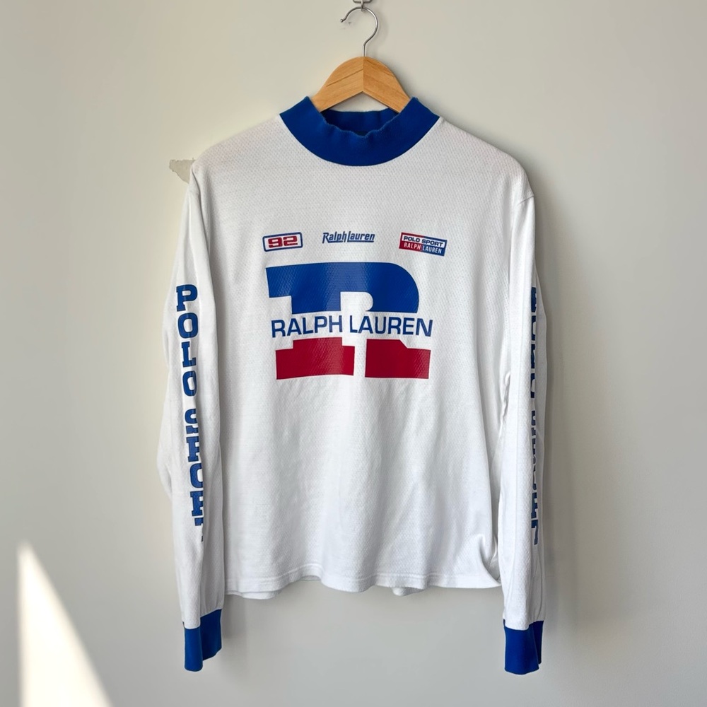 Polo Sport Motocross Racing Logo Waffle Knit Mockneck Shirt Size L Jersey